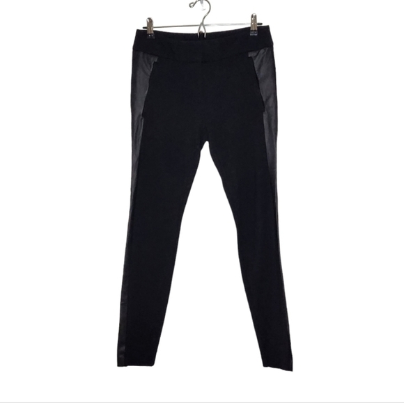 Loft ponte stretch pants faux leather tuxedo stripe black 6 - Picture 1 of 16